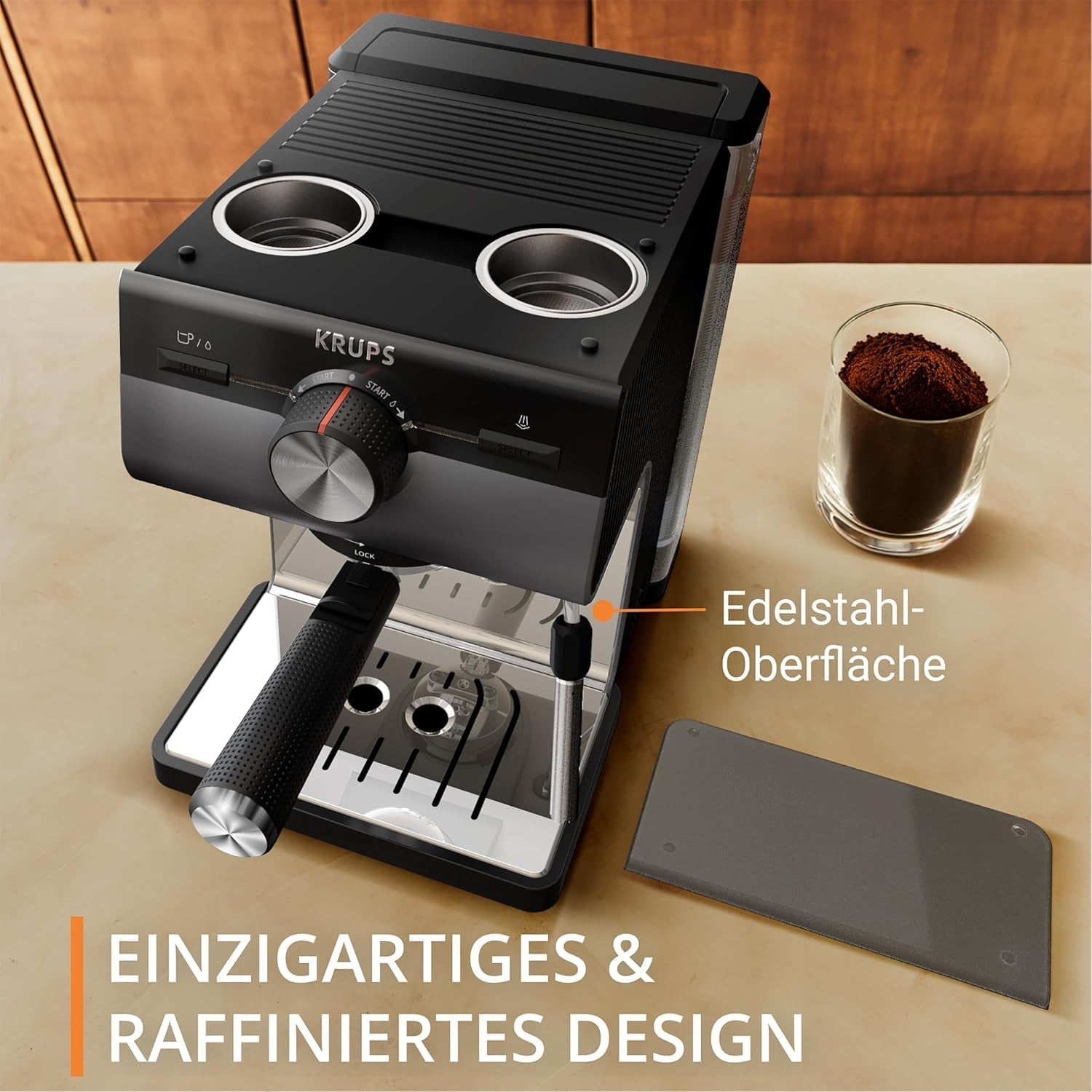 Macchina per caffè espresso KRUPS Authentic+, 15 bar, funzionamento intuitivo, design sofisticato, ugello vapore, accessori estesi inclusi, Bullet Dark silver/Stainless steel, XP384G10