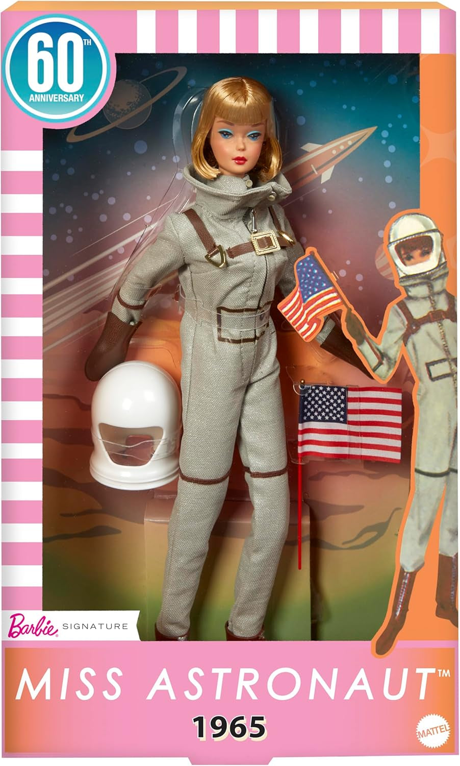 Mattel Barbie Miss Astronauta bambola da collezione con abito argento, stivali spaziali e accessorio casco, riproduzione vintage dell'originale del 1965, JBJ48 Naty Shop Dolls Titolo predefinito