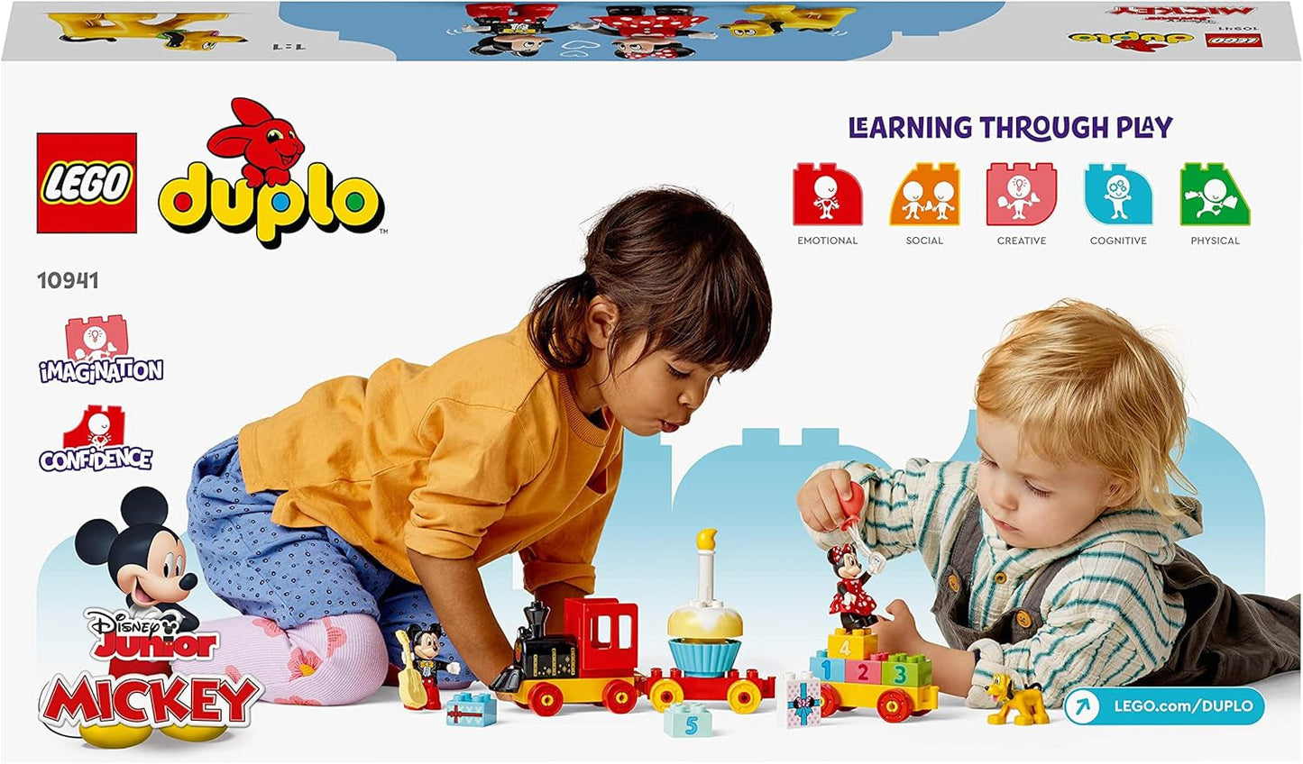 LEGO DUPLO Disney 10941 Treno di compleanno di Topolino e Minnie, trenino giocattolo con torta e palloncini, regalo per bambini dai 2 anni in su Set da costruzione Besuche den LEGO-Store