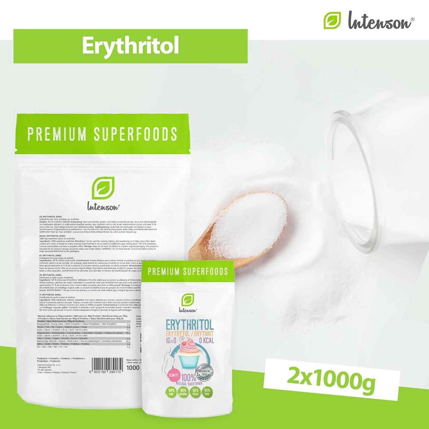 Eritritolo - Alternativa naturale allo zucchero, 2 Kg Dolcificanti Naty Shop