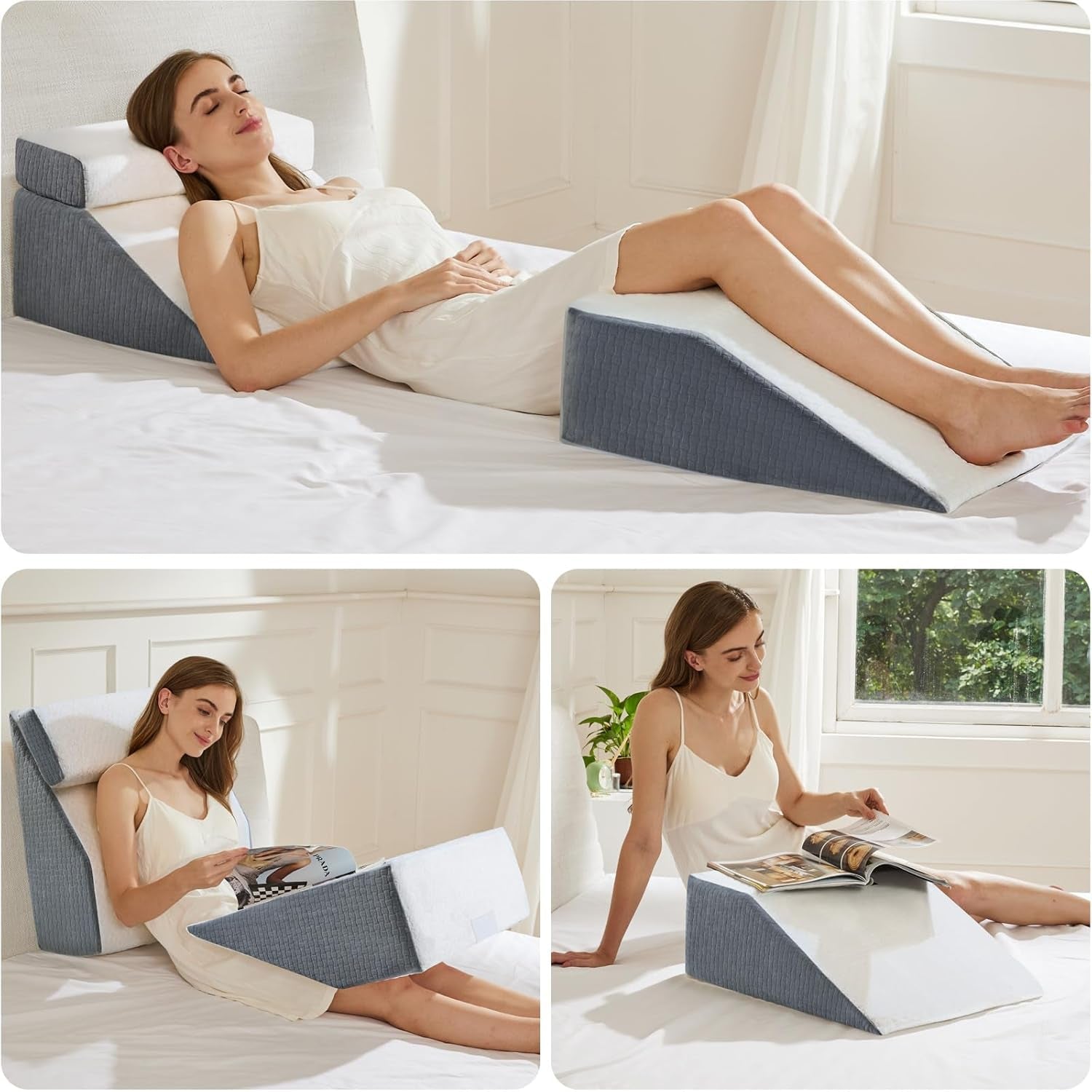 Cuscino da lettura e cuscino elevatore per gambe in piuma Cuscino in memory foam per collo, schiena e gambe, cuscino multifunzionale staccabile per letto, divano, seduta, sonno e riposo, 58x55x28 cm
