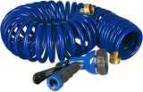 Relaxdays Tubo Flessibile da Giardino a Spirale Allungabile Fino a 10 Metri con Spruzzatore 7 Tipi di Getto Blu 25 x 52 x 15 cm