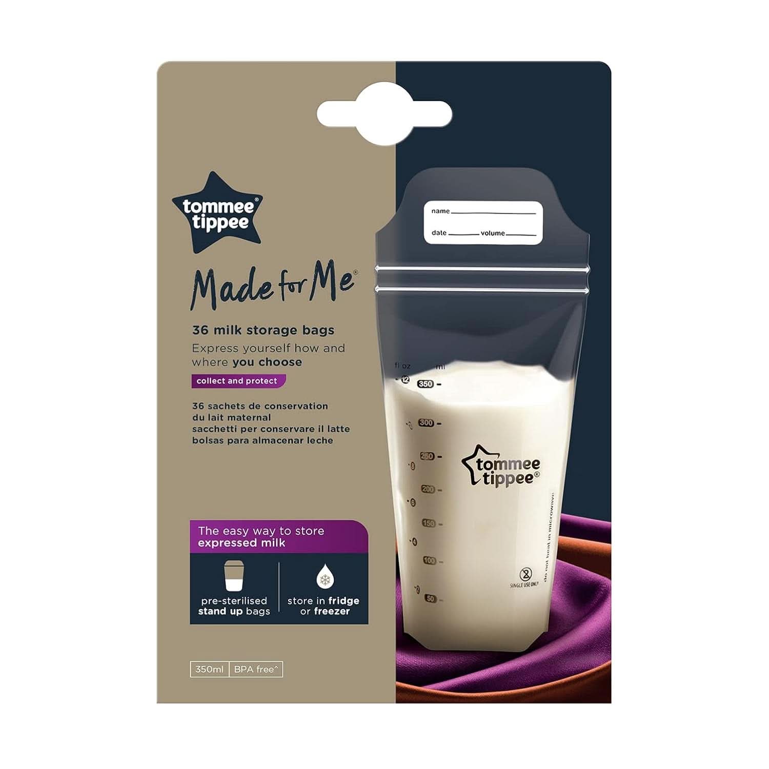 Tommee Tippee Closer to Nature Sacchetti per la conservazione del latte materno, presterilizzati, 350 ml Accessori Alimentazione e Allattamento Bebe Naty Shop