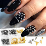 Mini Metall Nieten Punk Nail Charms Oro Argento Strasssteine ​​​​Nägel Charm Kegel Spikes Nagelschmuck Glitzersteine ​​​​Borchie per nail art Nagel Steine ​​​​Legierung Nagelanhänger Strass Nageldesign Zubehör