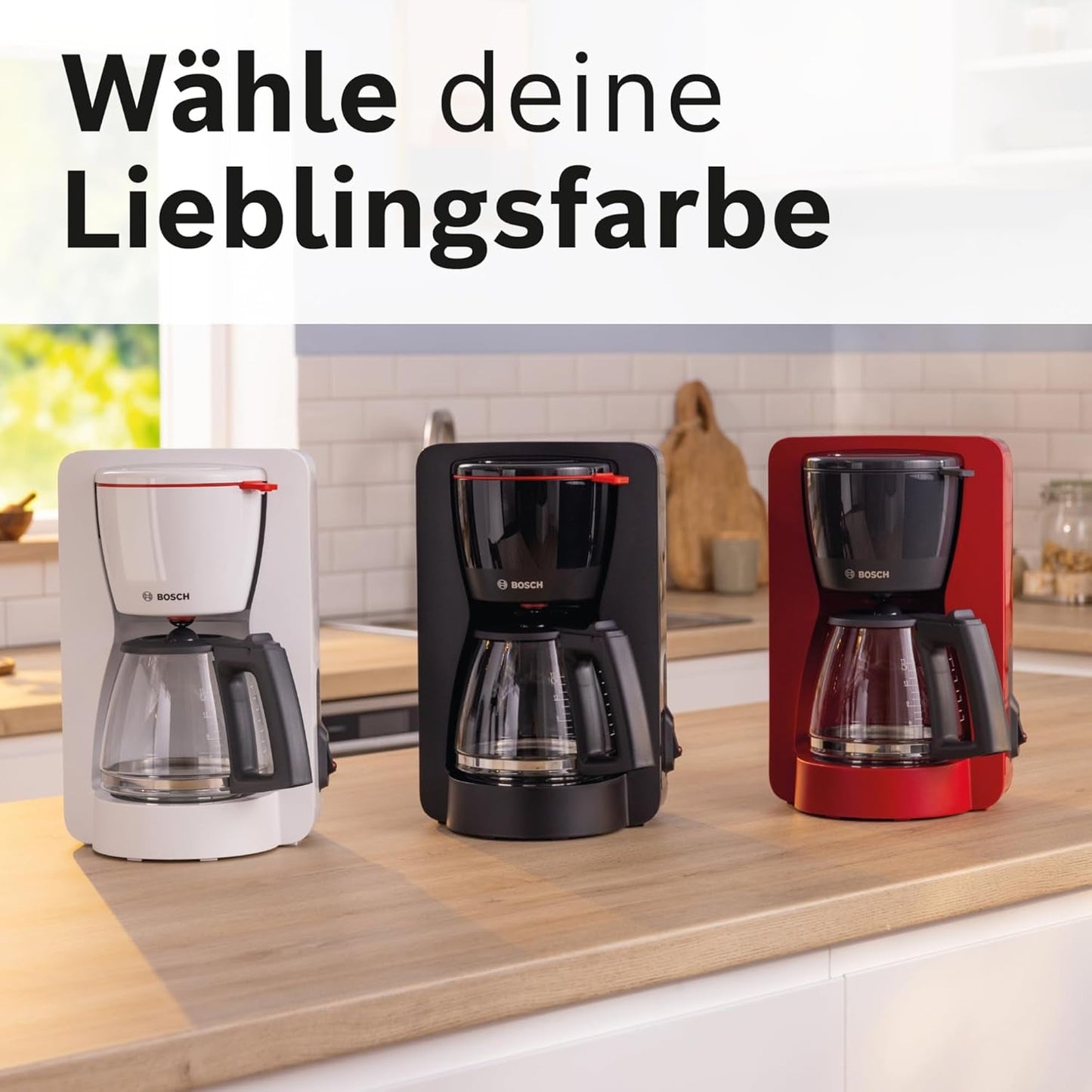 Bosch MyMoment TKA2M113 Macchina per caffè espresso con filtro, caraffa in vetro da 1,25 l, 10-15 tazze, funzione di mantenimento in caldo 40 minuti, sistema antigoccia, portafiltro girevole, serbatoio dell'acqua removibile, 1200 Watt, nero opaco
