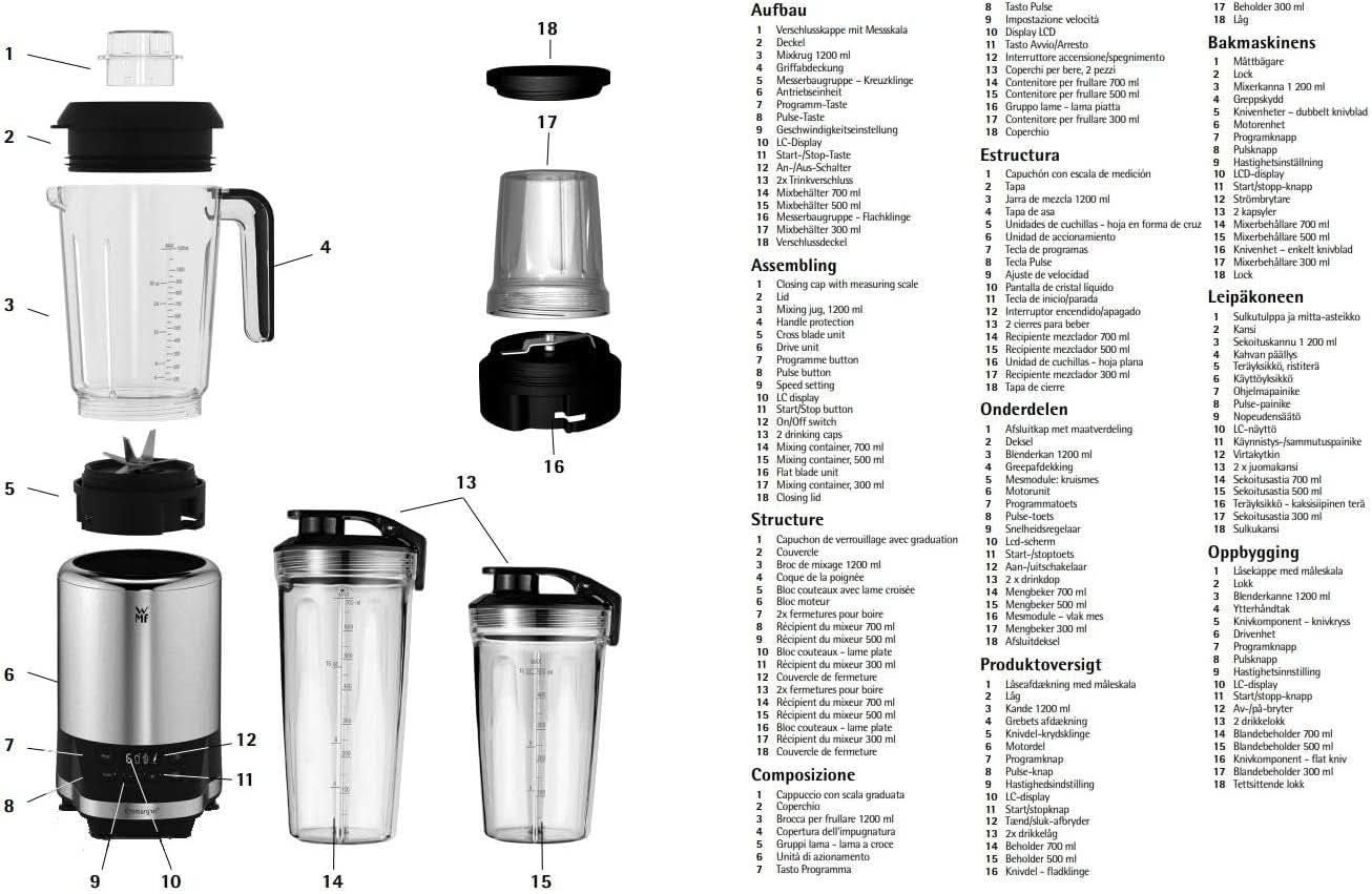 WMF Kult Pro Multifunktionsmixer Hochleistungsmixer, 30.000 U/Min, Smoothie Maker, Standmixer, Ice-Crush Funktion, 4 Mixbehälter Inkl. Togo-Verschluss Cucina Naty Shop