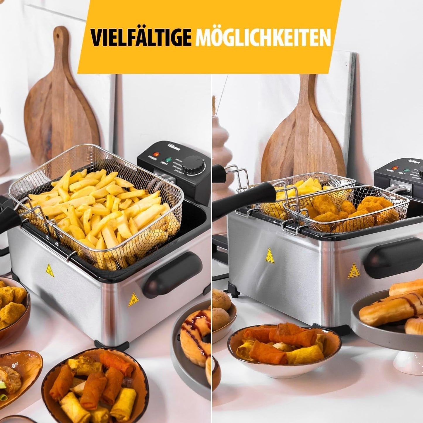 Friggitrice Tristar, 1 cestello grande e 2 cestelli piccoli, termostato regolabile, zona di raffreddamento, 5 litri, 2000 W, FR-6949 Elettrodomestici Naty Shop