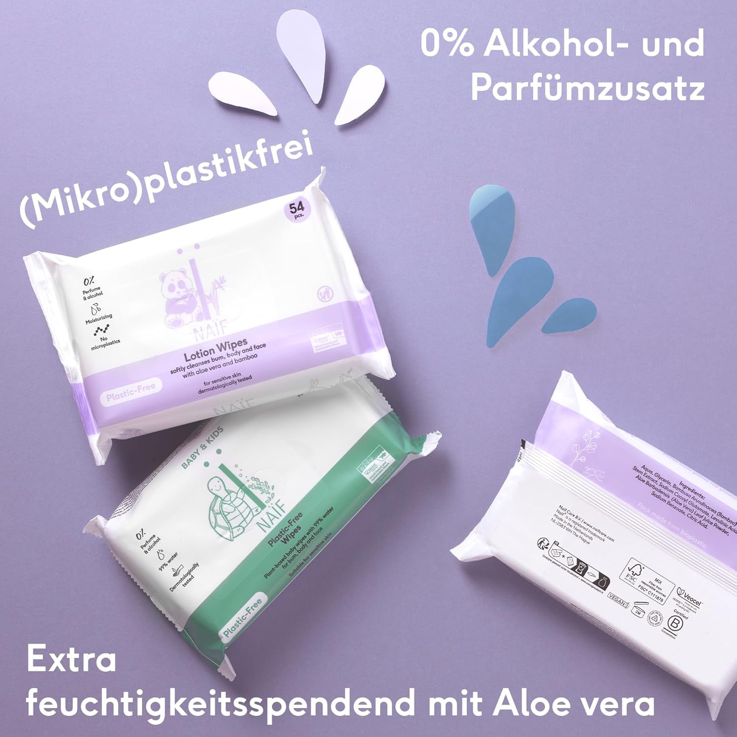 Naïf - Salviette umidificate con lozione senza plastica - 1296 pezzi (24 confezioni da 54 salviette) - per neonati e bambini - Culetto, corpo e viso del neonato - con Aloe Vera e Bambù - 0% Fragranza e Alcol