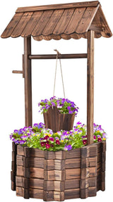 Fontana in legno 56x56x114cm con tetto, Pozzo dei desideri, Decorazione del giardino, Vasi da fiori, Fontana decorativa, Vasi da fiori, Marrone