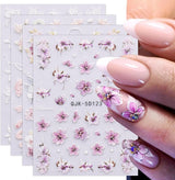 JMEOWIO 3D Nagelsticker Blumen Nail Art Sticker Selbstklebend Nagelaufkleber 5D Stereoscopico Frühling Sommer Dekoration Nageldesign Zubehör 4 Blatt