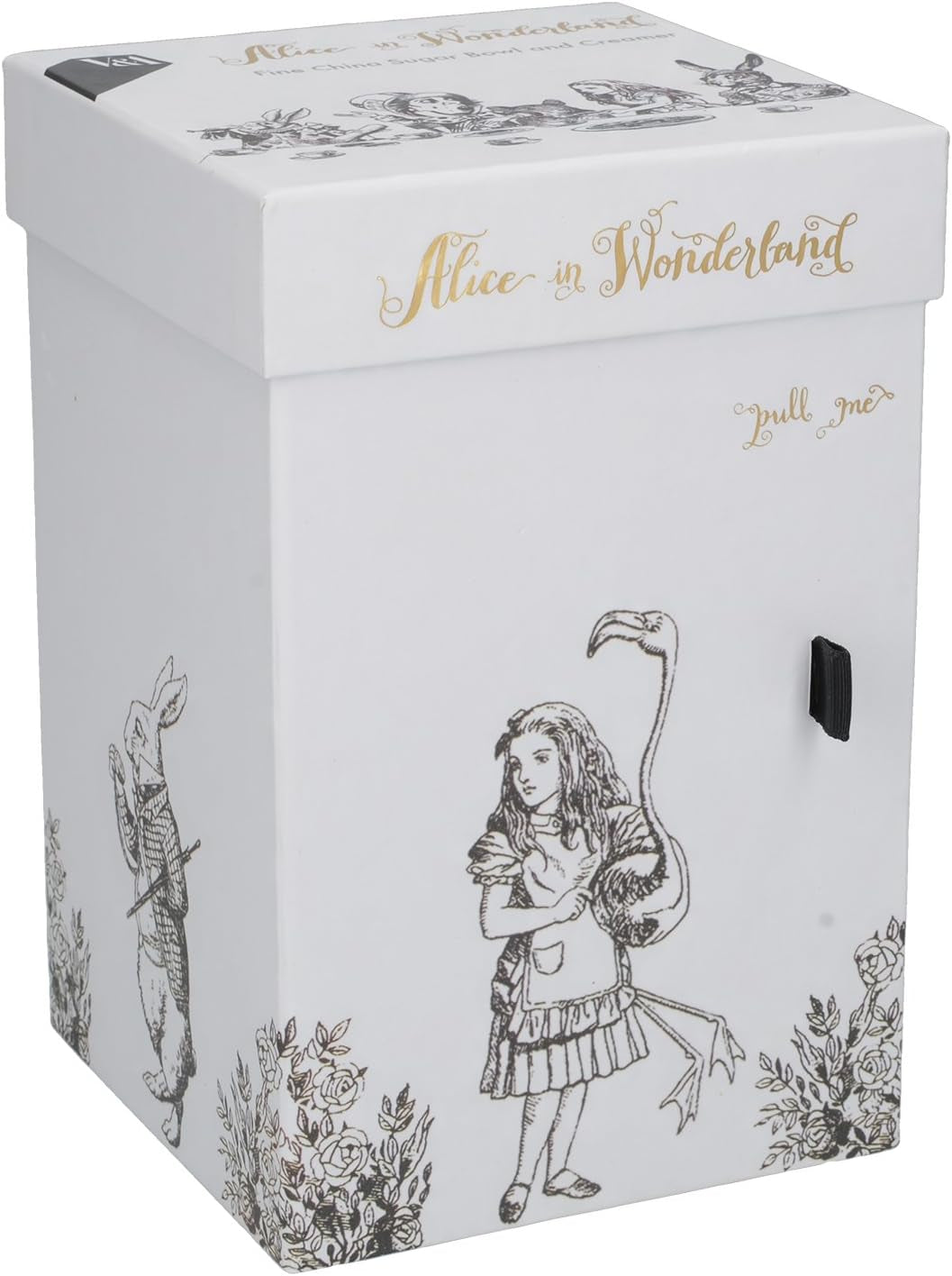 Teiera e lattiera in fine porcellana Alice nel Paese delle Meraviglie, ciotola e lattiera in porcellana in una lussuosa confezione regalo