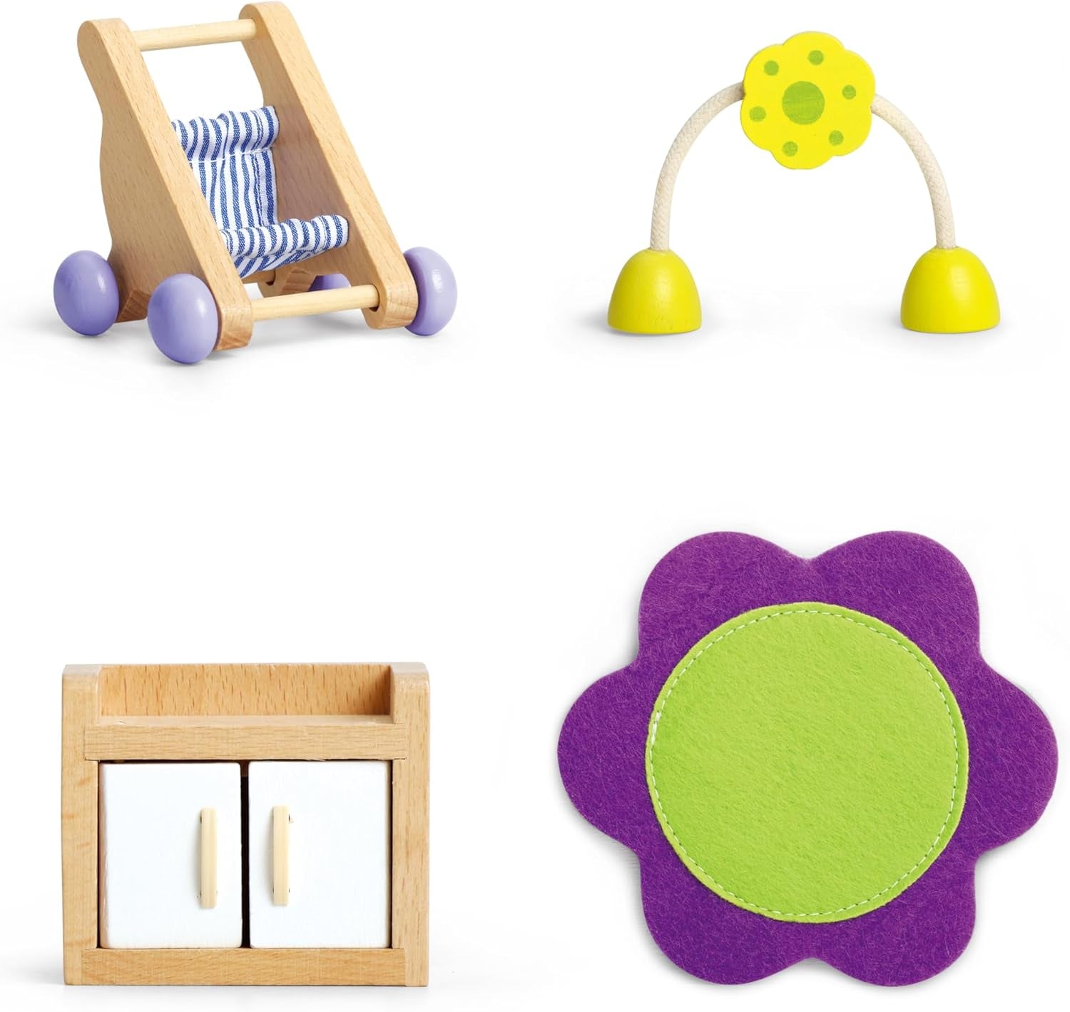 Hape Cameretta per Bambole - Set per Cameretta per Bambole in Legno, Mobili per Bambole, Accessori per Casa delle Bambole per Bambini, Cameretta per Bambini in Miniatura con Altalena e Accessori, Gioco di Ruolo di 3 Anni