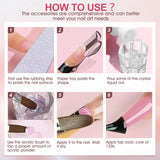 Soluzione lisciante Polygel, kit per unghie Polygel Slip Solution, soluzione lisciante 75 ml, include 5 clip per punte delle unghie, 3 spazzole per unghie, 1 tazza di cristallo, 100 fogli di pulizia