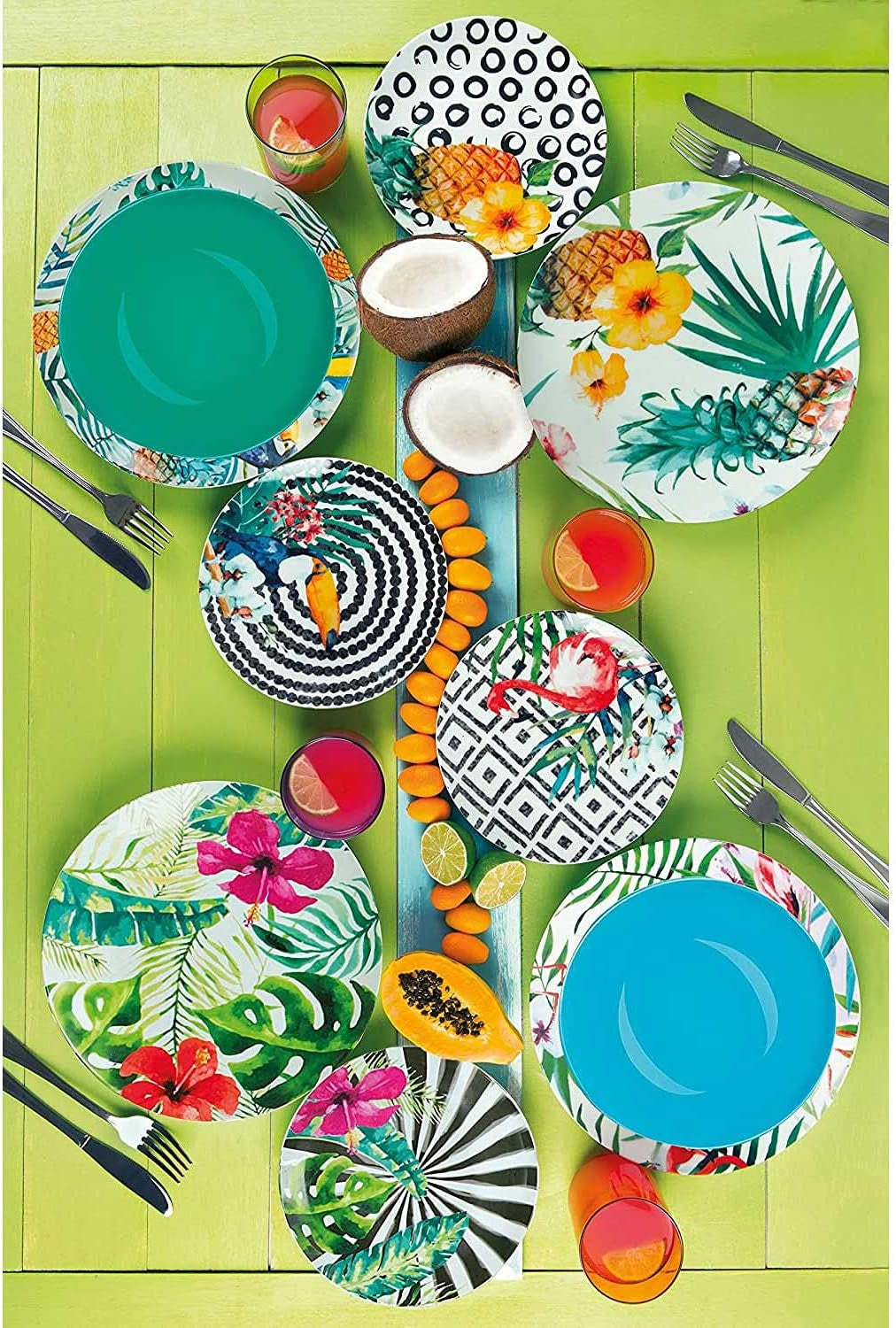 Set di piatti Excelsa Tropical Chic, 18 pezzi, Porzellan, mehrfarbig