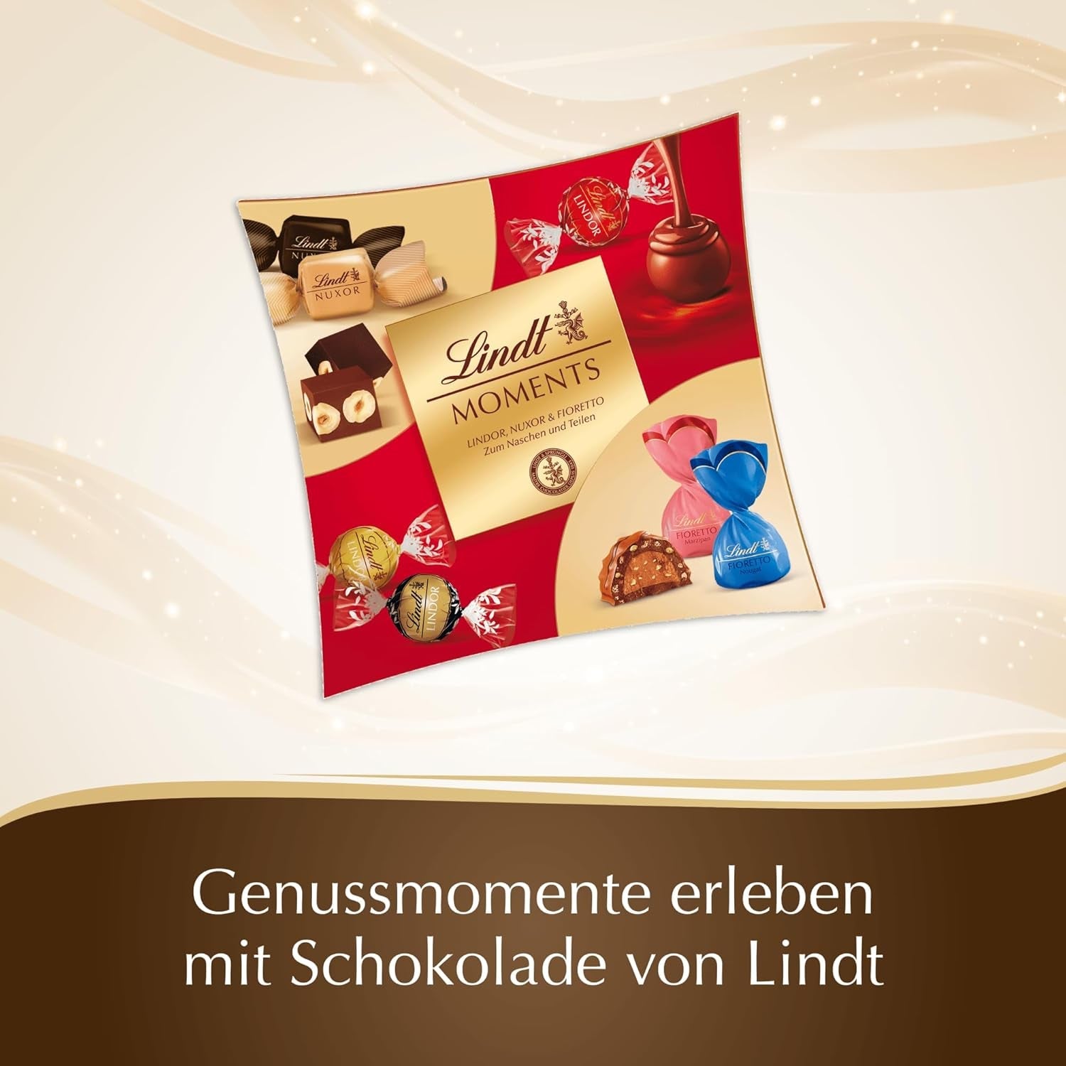 Cioccolata Lindt | Scatola Momenti Lindt | 223g| Raffinata miscela dei pregiati tartufi LINDOR, cubetti di nocciola NUXOR e croccante FIORETTO | Regalo di cioccolato