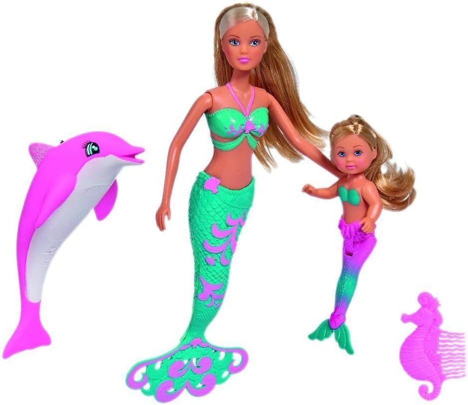Simba 105733336 - Steffi LOVE Sirena Amici Magica Sirena Bambola con Sorella Evi, Delfino e Altro, Giocattolo per Bambini dai 3 Anni in su Bambole Naty Shop