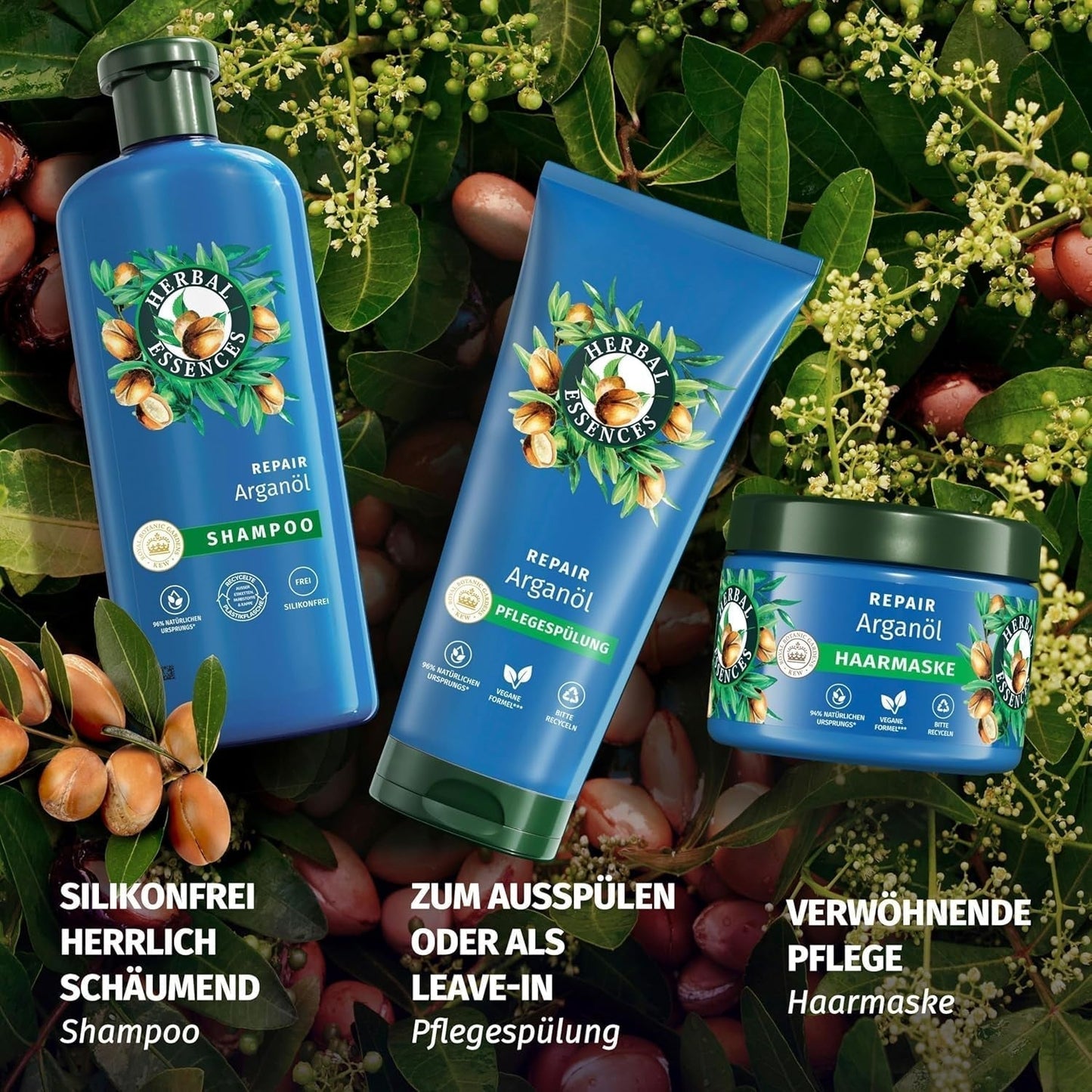 Herbal Essences Maschera riparatrice per capelli con olio di argan 300ml. Dai capelli danneggiati ai capelli più lisci e lucenti. Terapia intensiva. Con ingredienti di origine naturale. Maschera per capelli Vegan Naty Shop