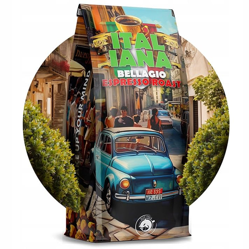 Caffè in grani tostati Italiana Bellagio 1kg | 80% Arabica e 20% Robusta | con sentori di frutta secca e cioccolato fondente | appena tostato, bassa acidità | per macchine da caffè | Caffè Orca Blu