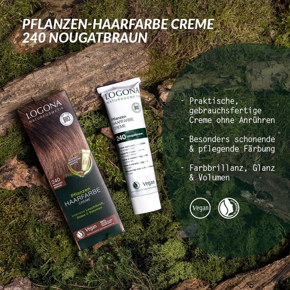 LOGONA Natural Cosmetics Crema Colorante Vegetale per Capelli 240 Marrone Torrone, Tintura naturale per capelli castani con henné, Crema colorante per toni castani, Colorante per capelli scuri, Tintura per capelli 150ml Naty Shop