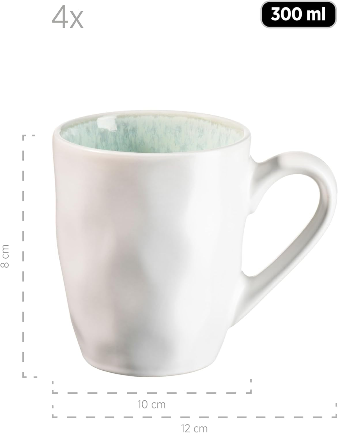 MÄSER Serie Frozen, servizio di stoviglie in ceramica per 4 persone, servizio combinato da 16 pezzi con forme organiche, servizio colorato, gres, verde turchese