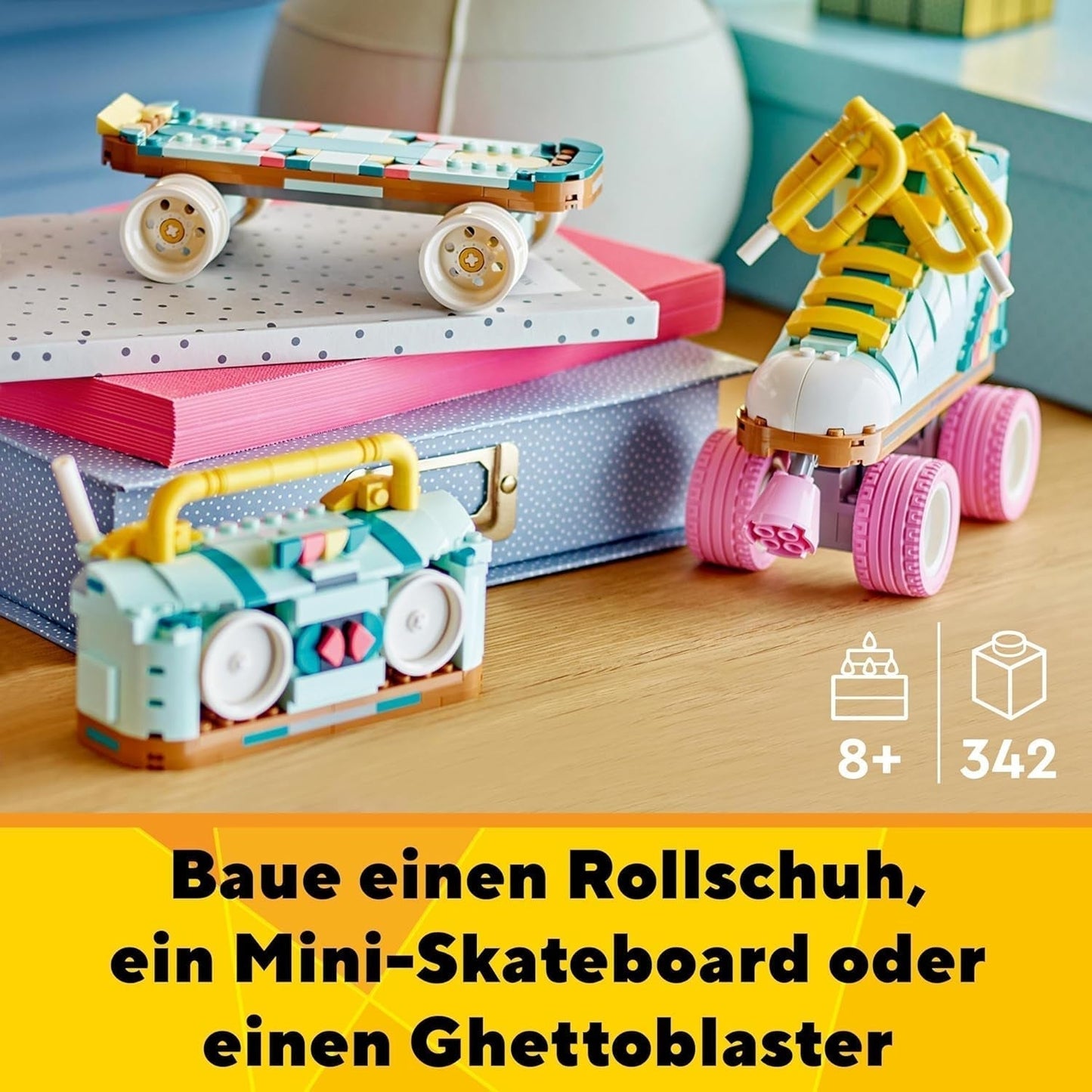 LEGO Creator 3in1 Roller Skate Giocattolo per Ragazze e Ragazzi con Mini Skateboard e Boombox, Decorazione per Camera da Letto retrò, Regalo di Compleanno per 8 Anni 31148 Set da Costruzione Besuche den LEGO-Store