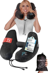 FLOWZOOM AIR Cuscino per collo gonfiabile con cappuccio - Cuscino per collo da aereo - Cuscino da viaggio - Cuscino da viaggio gonfiabile rapido - Cuscino da aereo - Cuscino da viaggio - Cuscino per collo per adulti (Grigio) Naty Shop Cuscini ortopedici cervicali 4) Nero - Taglia M