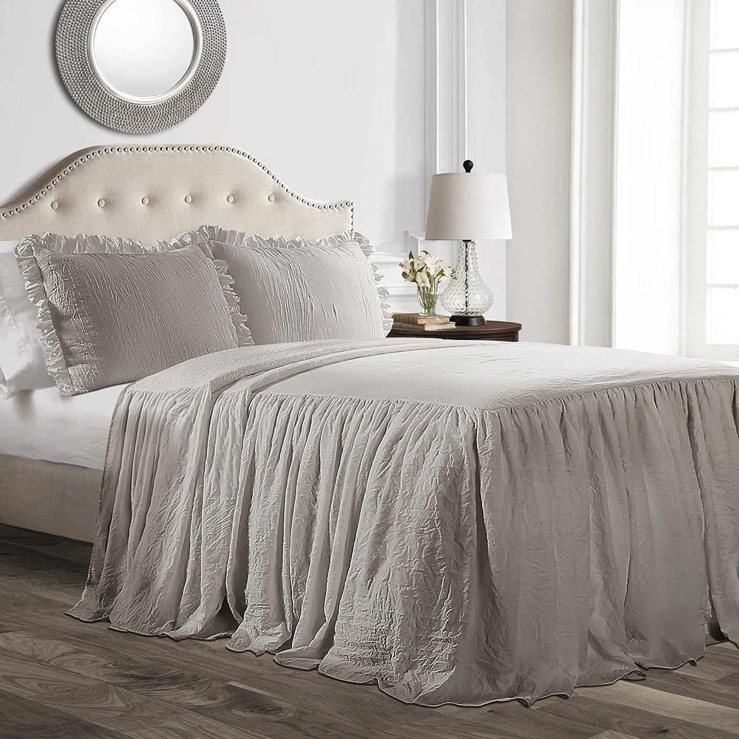 Copripiumino Lush Decor con gonna arricciata, poliestere, bianco, letto matrimoniale Letti e piumini Lush Decor Queen Grey