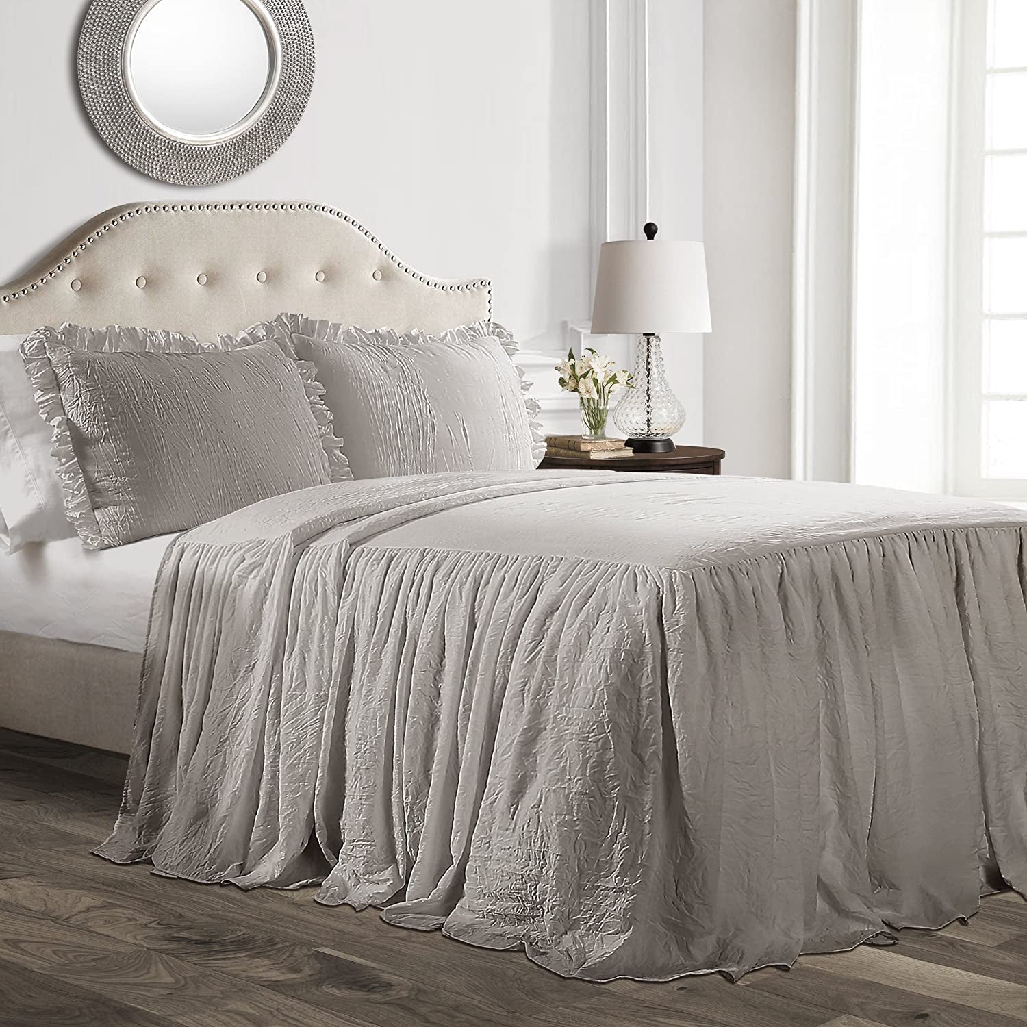 Copripiumino Lush Decor con gonna arricciata, poliestere, bianco, letto matrimoniale Letti e piumini Lush Decor Queen Grey