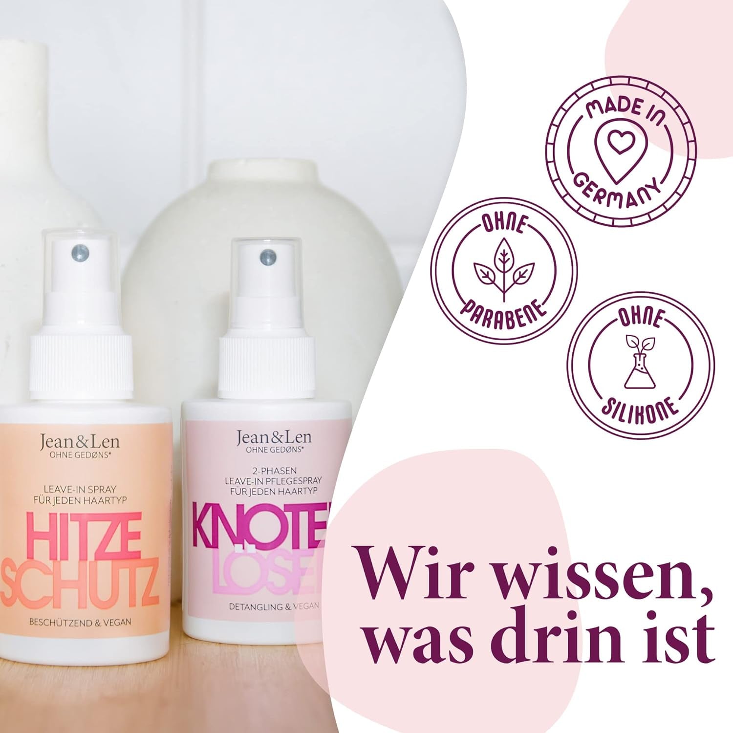 Jean & Len Knot Remover 2-Phase Leave-In Conditioning Spray, adatto a tutti i tipi di capelli, districa i capelli e migliora la pettinabilità, profumo fresco, districante, senza siliconi e parabeni, vegan, 100ml Prodotti districanti Naty Shop