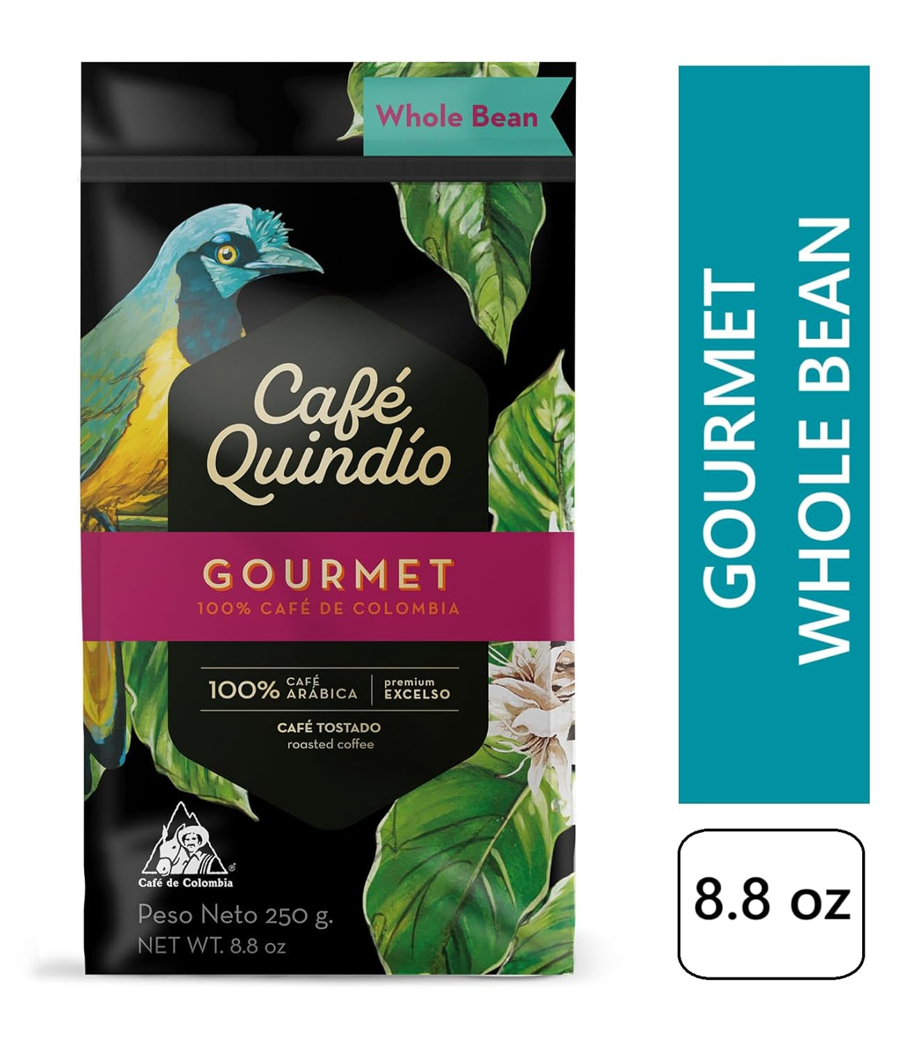 Cafe Quindio Gourmet - Caffè Speciale - 100% Arabica in grani, Colombia, 250g - ideale per macchine portafiltro, macchine completamente automatiche, caffè filtro o French press
