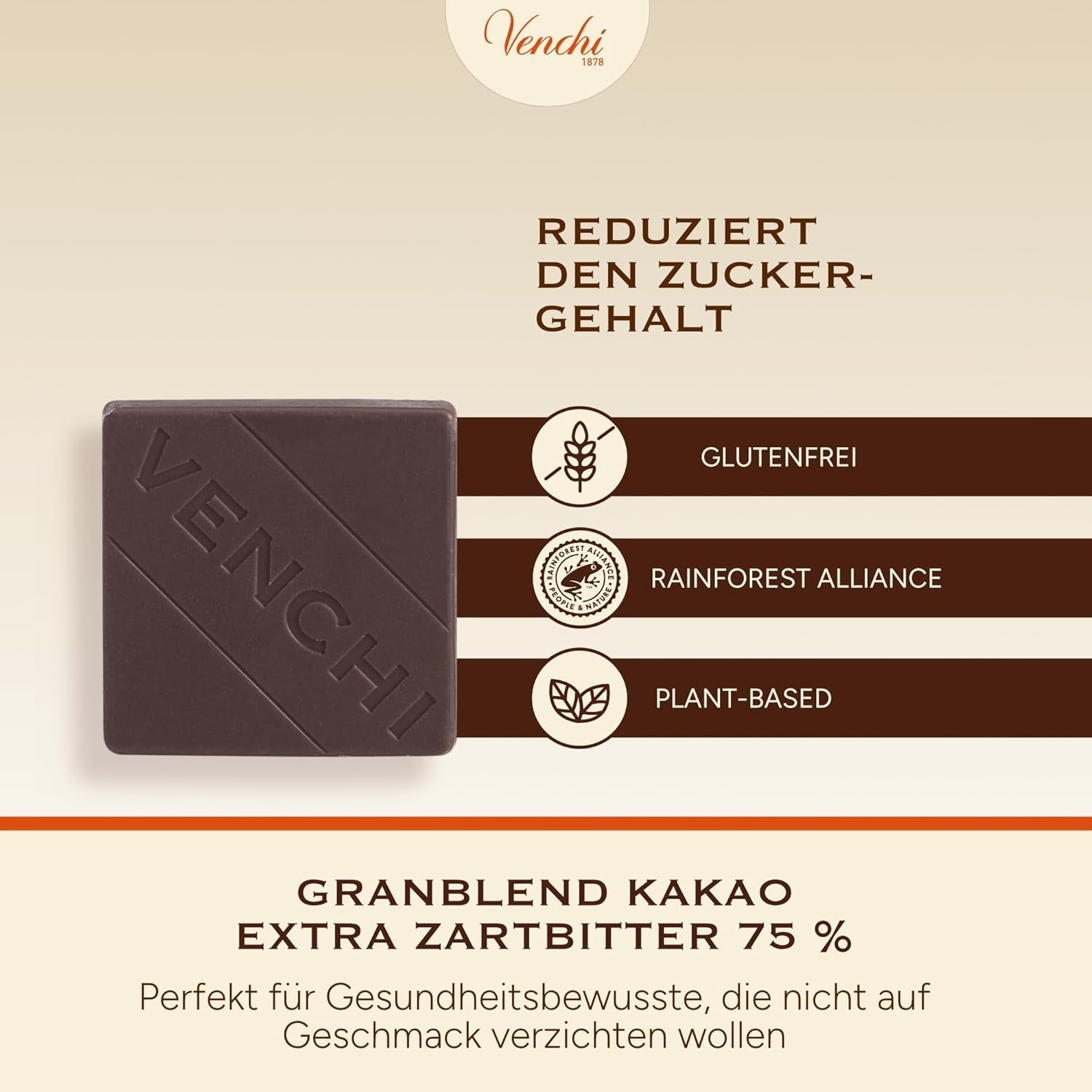 Venchi – Granblend Extra Black 75% NO Zuccheri Aggiunti, 1 kg – NO Dolcificanti Artificiali – Senza Glutine – Vegan