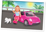 Simba 105731539 - Evi Love Beetle Evi's, Evi con macchina, macchina: 22 cm, con cane, bambola fashion, 12 cm, per bambini dai 3 anni in su