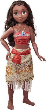 Disney Princess Vaiana, 80 cm große Spielpuppe von Jakks Pacific, bewegliche Puppe, mit Bürste zum Kämmen ihrer welligen Locken, vom Film ispirato Kleid, abnehmbare Halskette mit Anhänger