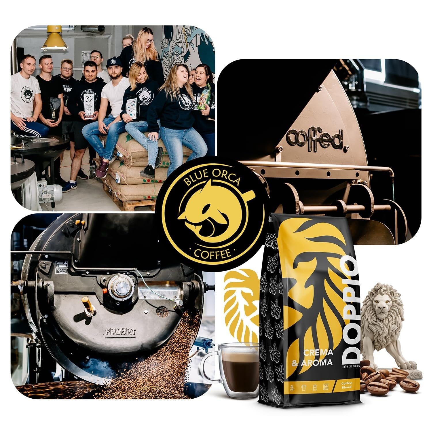Doppio Crema & Aroma 1KG | Caffè in grani 80% Arabica e 20% Robusta | con note di cacao, frutta secca e caramello | Tostatura fresca e media, bassa acidità | per l'espresso | Caffè Orca Blu