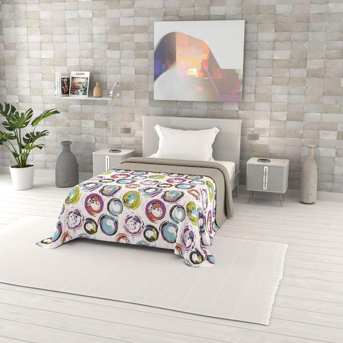 Trapunta estiva stampa fantasia, imbottitura in poliestere, Petali, 260X270Cm Piumini e Trapunte Naty Shop Cerchi Astratti 170X270Cm