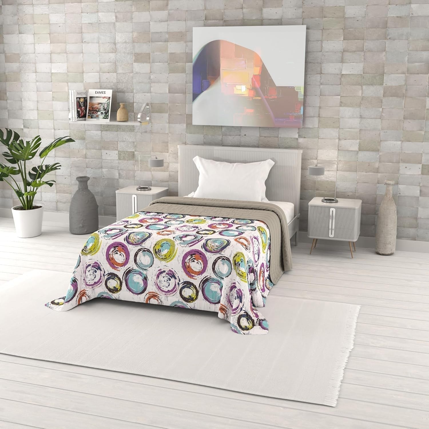 Trapunta estiva stampa fantasia, imbottitura in poliestere, Petali, 260X270Cm Piumini e Trapunte Naty Shop Cerchi Astratti 170X270Cm