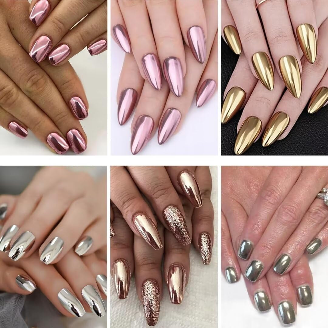BISHENGYF Polvere per unghie cromata oro rosaNeue Upgrade Grosse Kapazitä Chrom PulverSuper-Spiegeleffekt Metall Mirror Chrome Powder –Neon Glassy Pearl Effect Glitter Nagelkunst Pulver Für DIY Salon