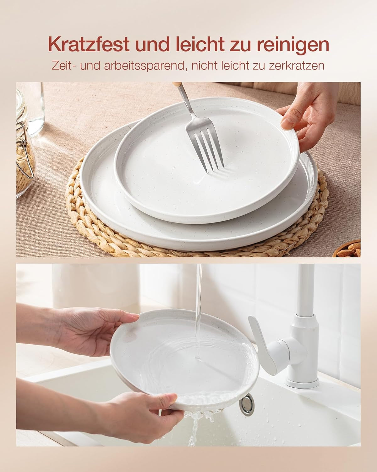Set di stoviglie Milkyway, set di stoviglie da 18 pezzi, piatti piani in gres per 6 persone, piatti da dessert, ciotole per cereali, adatti al microonde e alla lavastoviglie, bianco