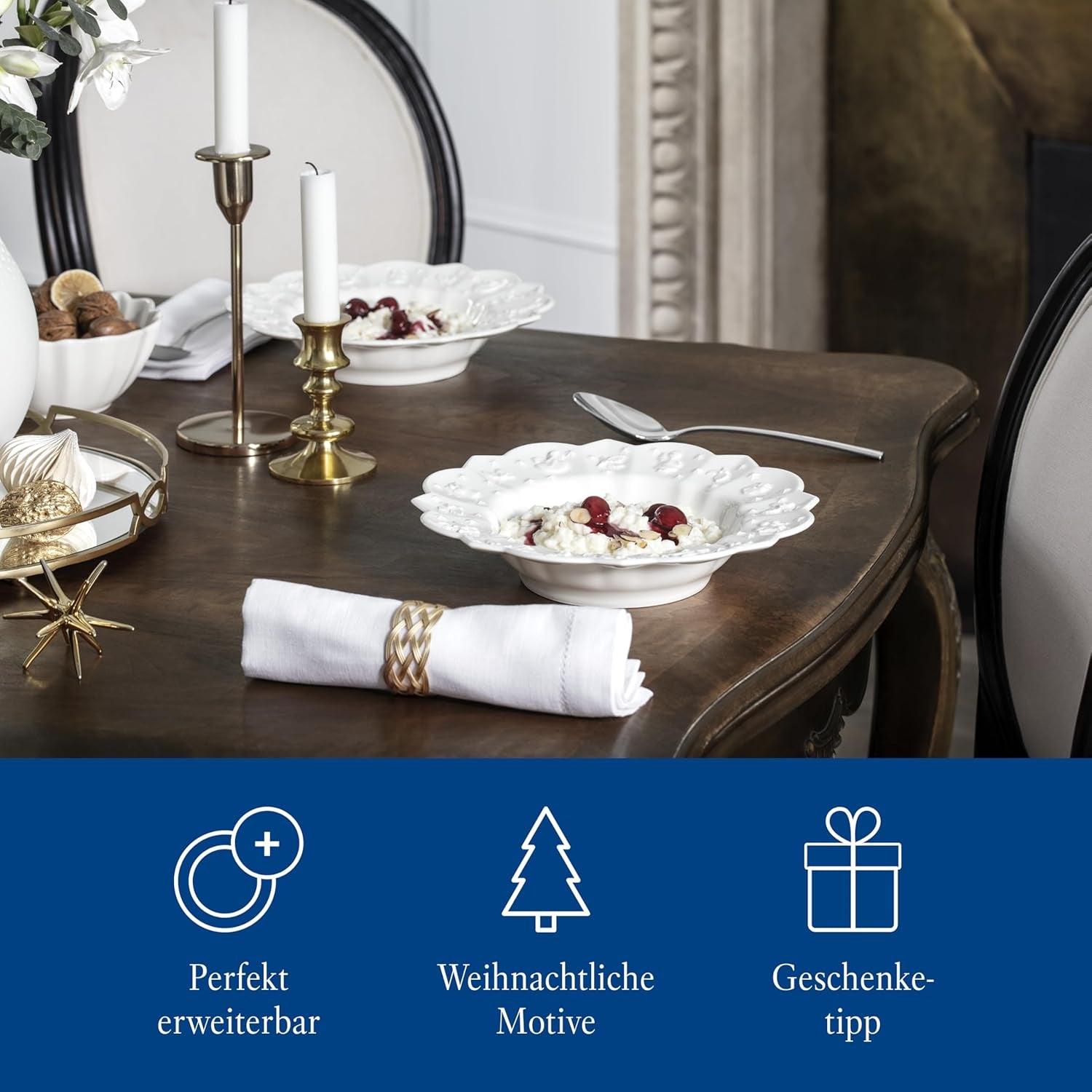 Villeroy & Boch Toy's Delight Royal Classic Servizio Piatti 12 Pezzi, Lavabile in Lavastoviglie e Utilizzabile nel Microonde, Bianco, Piatti, Servizio Piatti per 4 Persone, Stoviglie di Natale, Giocattoli, Porcellana Premium