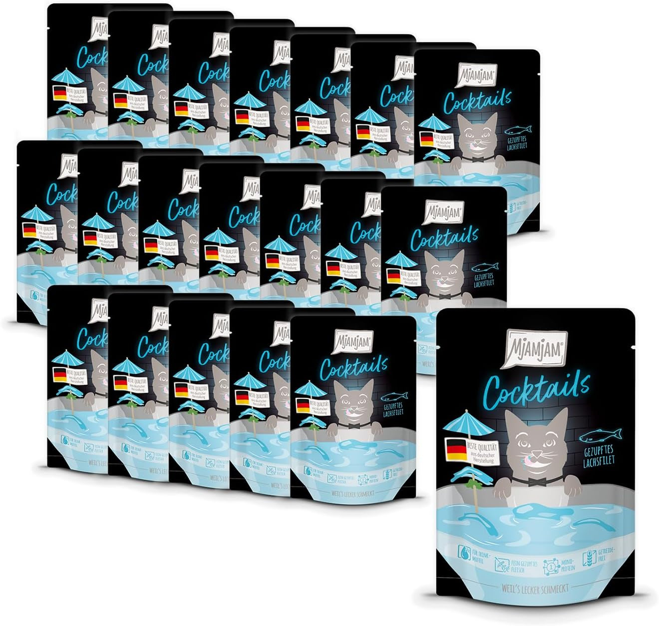 MjAMjAM - Delicious Cat Drink - Cocktails - Filetti Di Salmone Tirati, Confezione Da 20 (20x40), Senza Cereali