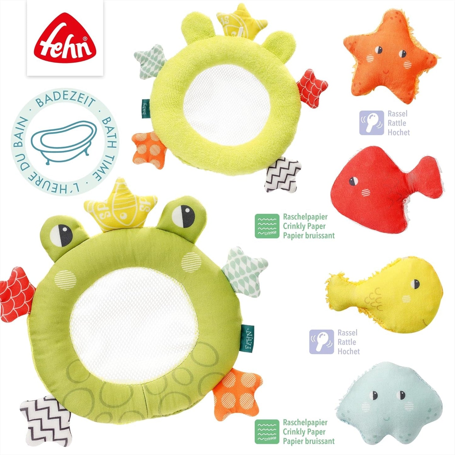 Rete da bagno a forma di rana Fehn - Giocattolo da bagnetto per vasca da bagno - Gioco acquatico galleggiante per un gioioso divertimento in bagno - Giocattolo da bagno per neonati e bambini da 0+ mesi Baby Toys Naty Shop