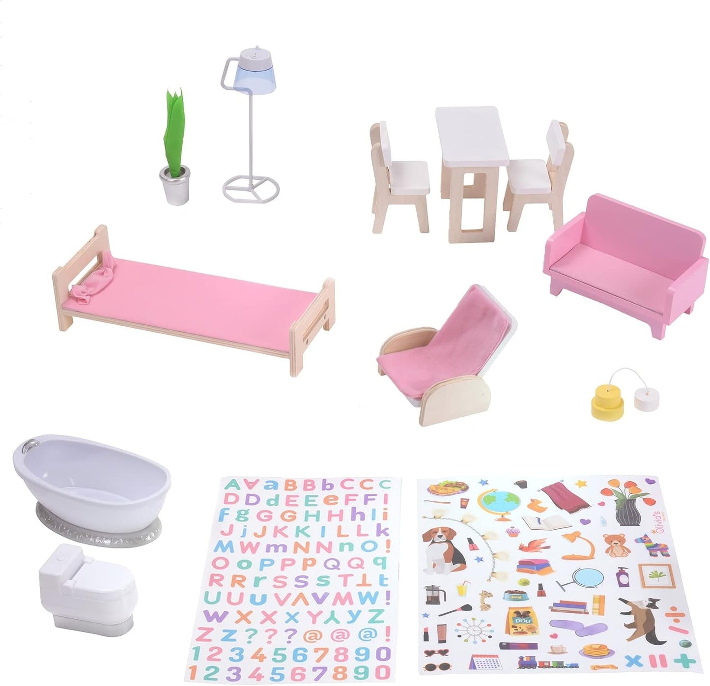 Olivia's Little World Dreamland Casa delle bambole interattiva in legno a 3 livelli con 13 accessori per mobili per bambole Bianco TD-13632A