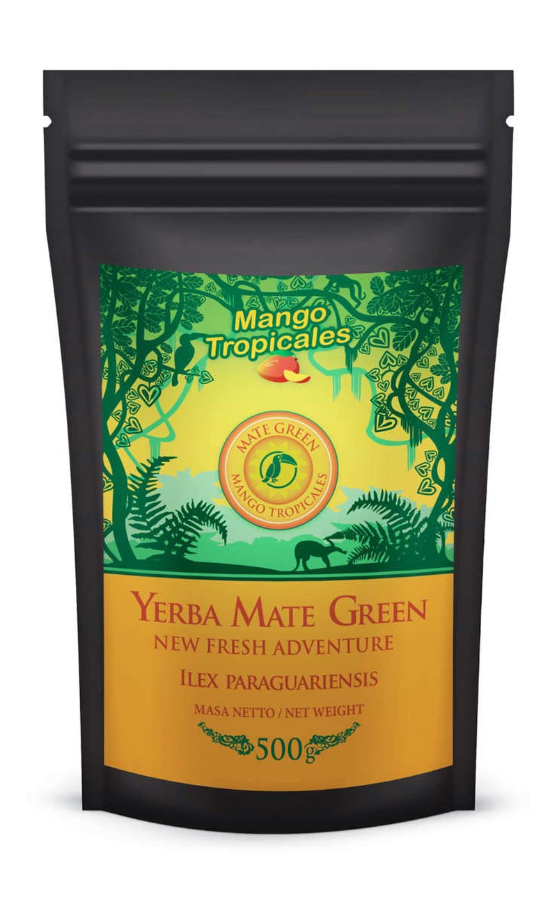 Set da tè Yerba Mate ● Tè Mate al Mango Tropicales 500G ● Set da tè Mate 4X25G ● Tè Mate con frutta ● Tè Yerba Mate con mango, ananas, limone