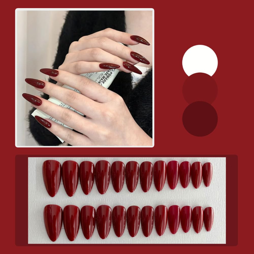 Unghie finte, Mandorla francese, Lunga, Unghie artificiali con colla, Per donna, Ragazza, Accessori o idea regalo, Per matrimonio, compleanno, Natale, San Valentino