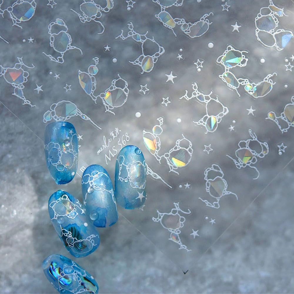 Adesivi per unghie glitter Onde d'acqua estive Nail art stellato Fantasia Onde di acqua di mare Disegni per unghie Adesivi per unghie Onde di acqua di mare Accessori per unghie Nail art