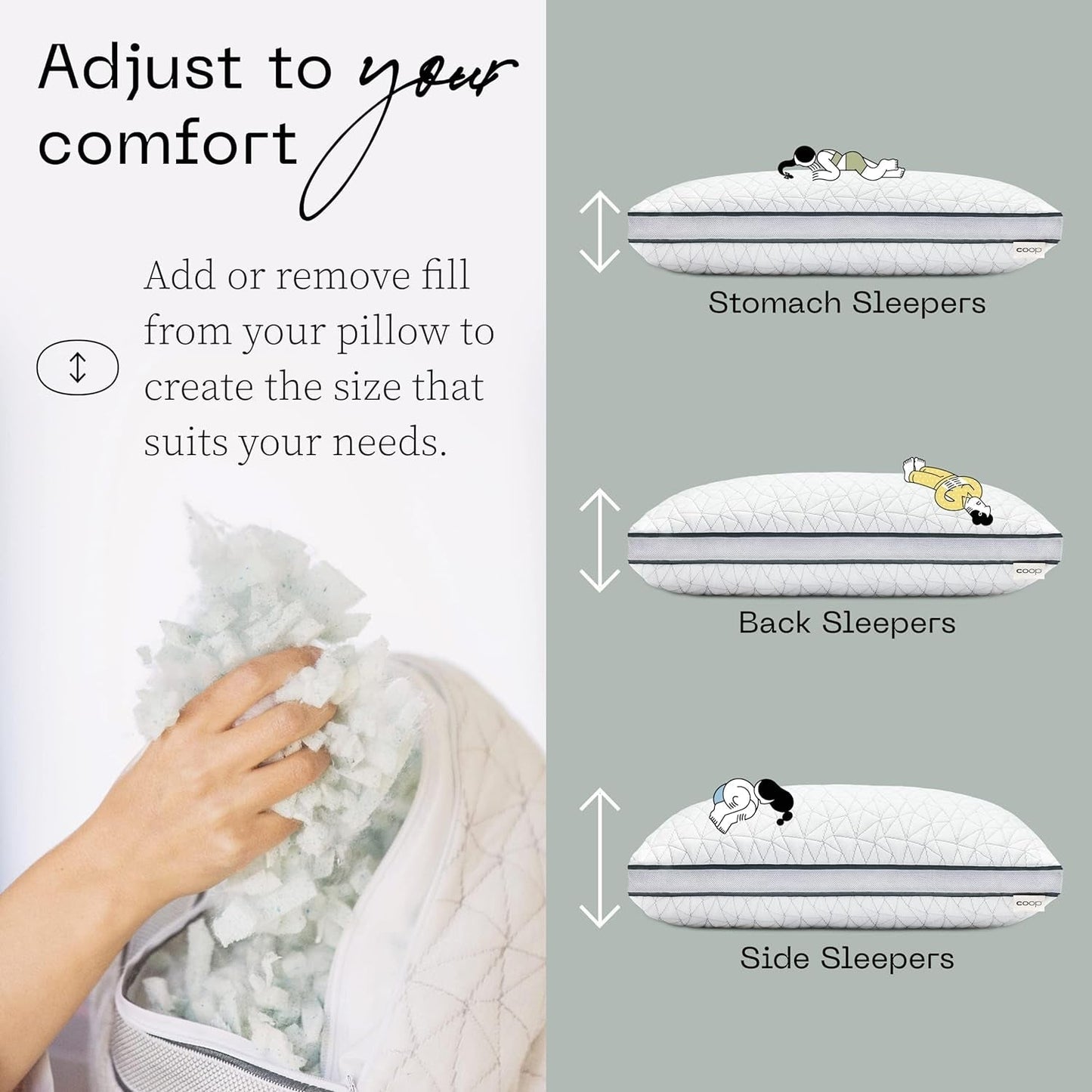 Coop Home Goods Eden Cool Cuscino regolabile King Size Memory Foam regolabile con infusione di gel Tessuto Lulltra morbido e traspirante Ideale per tutti i dormienti Cuscini standard Ecologici Naty Shop