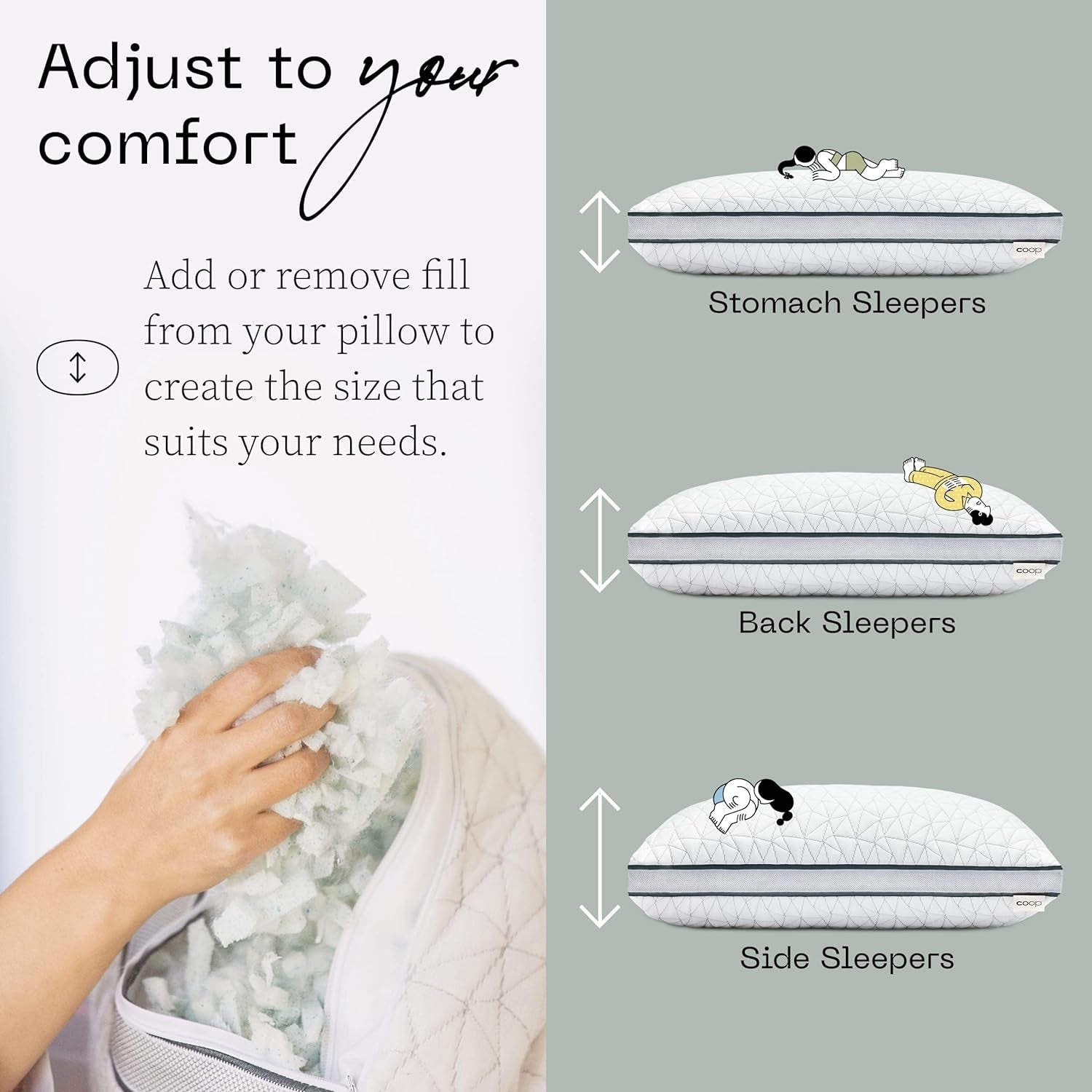 Coop Home Goods Eden Cool Cuscino regolabile King Size Memory Foam regolabile con infusione di gel Tessuto Lulltra morbido e traspirante Ideale per tutti i dormienti Cuscini standard Ecologici Naty Shop