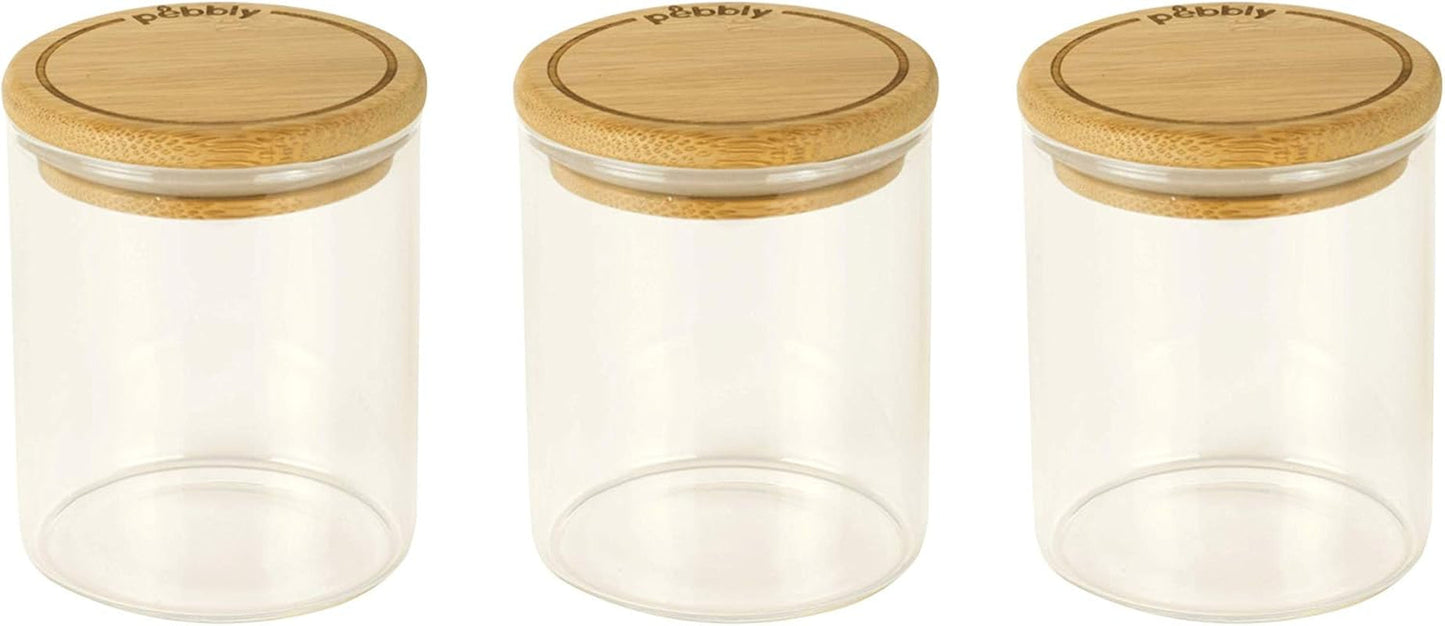 Set di 3 contenitori quadrati in vetro con coperchio in bambù-800ml, vetro borosilicato, bambù, silicone, naturale, 11 x 11 x 11 cm Scatole per alimenti Naty Shop Set di 3 Boîtes À Épices -180Ml