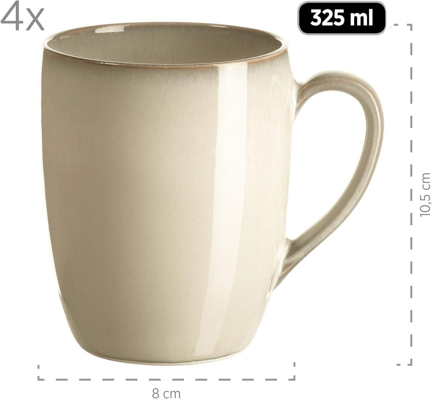 MÄSER 931736 servizio di stoviglie per 4 persone in look vintage mediterraneo, servizio combinato con 16 pezzi in grigio sabbia, ceramica, grigio sabbia