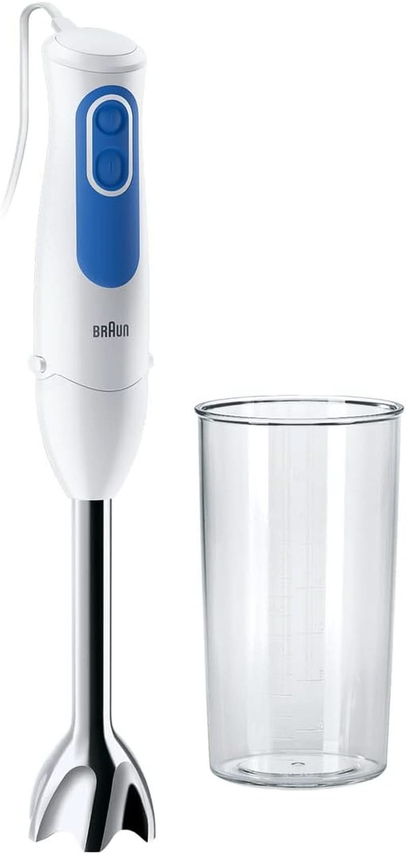 Braun Stabmixer MQ 3000 Smoothie+ – Multiquick 3 Pürieristab Mit Edelstahl Mixfuß, 700 Watt, Inkl 600 Ml Mixbecher, Weiß/Blau Kitchen Naty Shop